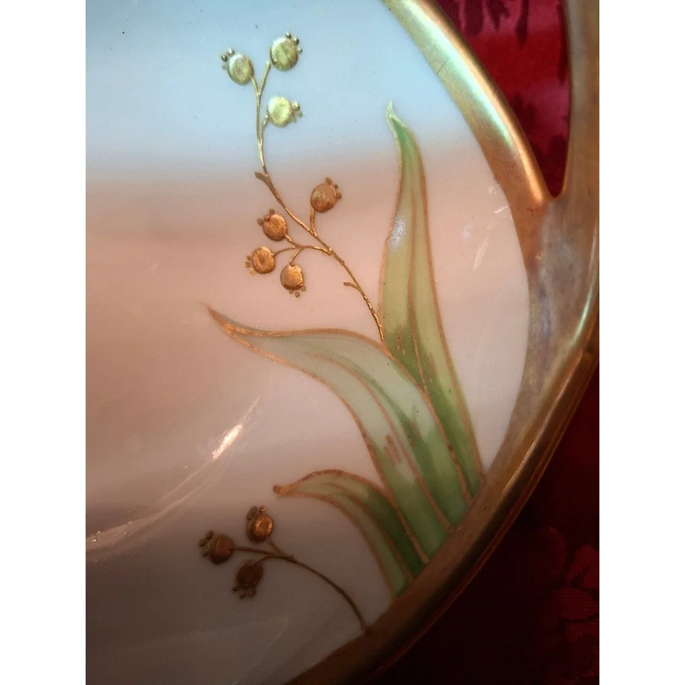 Antique Blakeman & Henderson Limoges France Divided Dish Lily of the Valley Gold
